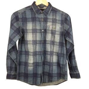 TOMMY Hilfiger Boys Medium 12-14‎ Chambray Plaid Button up Shirt 100% Cotton